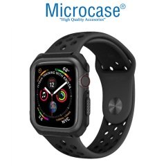 Microcase Apple Watch SE 40 mm Defender Seri Silikon Kılıf - Siyah