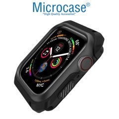 Microcase Apple Watch SE 40 mm Defender Seri Silikon Kılıf - Siyah