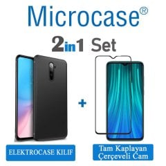 Microcase Xiaomi Redmi Note 8 Pro Elektrocase Serisi Silikon Kılıf + Tam Kaplayan Çerçeveli Cam - Siyah
