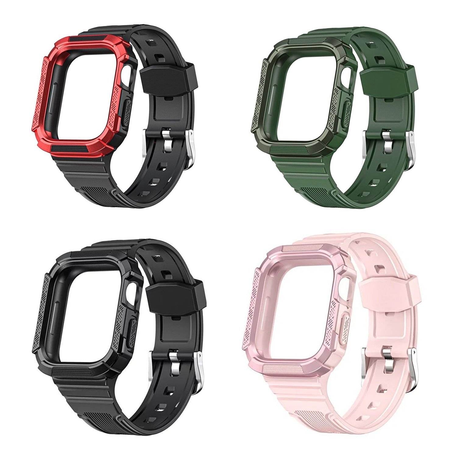 Microcase Apple Watch SE 2022 40 mm Uyumlu Armor Sert Kılıf Korumalı Silikon Kordon Kayış - KY21-1