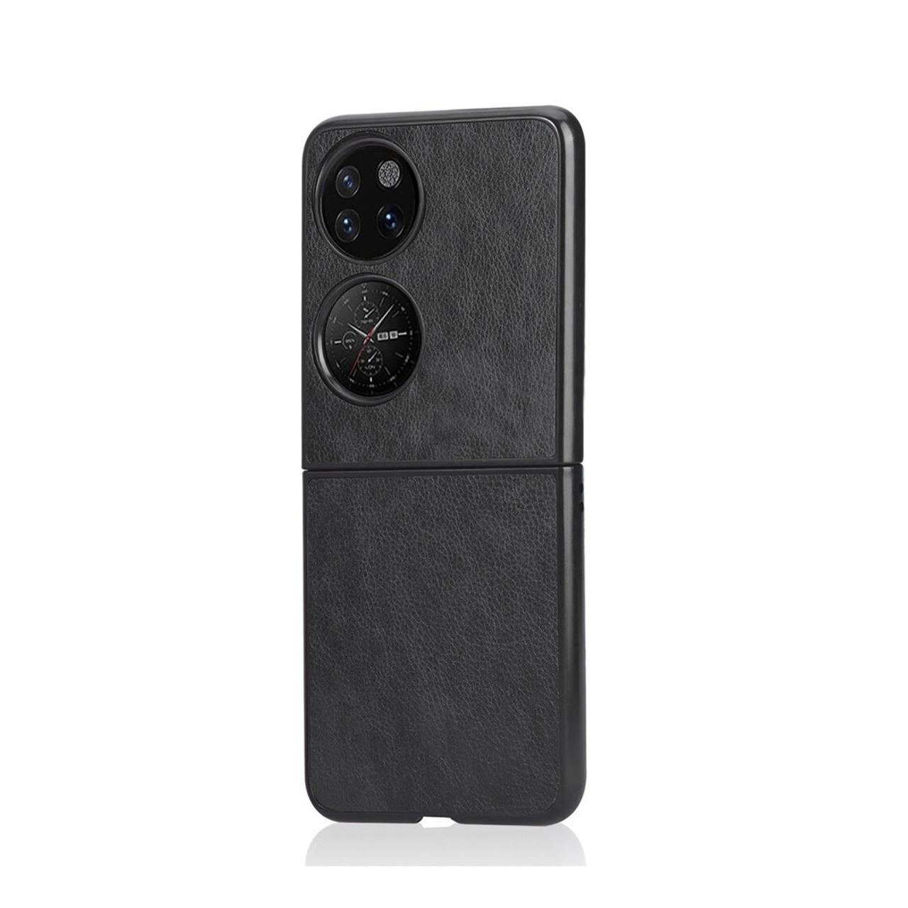 Microcase Huawei P50 Pocket için Deri Desenli Plastik Koruma Kılıf - Siyah