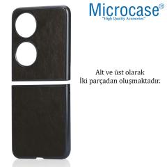 Microcase Huawei P50 Pocket için Deri Desenli Plastik Koruma Kılıf - Siyah