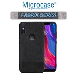 Microcase Xiaomi Mi 8 Fabrik Serisi Kumaş ve Deri Desen Kılıf - Siyah
