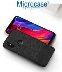 Microcase Xiaomi Mi 8 Fabrik Serisi Kumaş ve Deri Desen Kılıf - Siyah