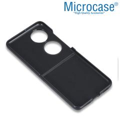 Microcase Huawei P50 Pocket için Deri Desenli Plastik Koruma Kılıf - Taba