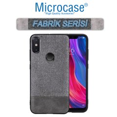 Microcase Xiaomi Mi 8 Fabrik Serisi Kumaş ve Deri Desen Kılıf - Gri