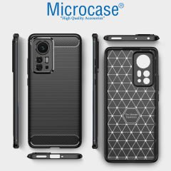 Microcase Xiaomi 12S Pro Brushed Carbon Fiber Silikon Kılıf - Siyah