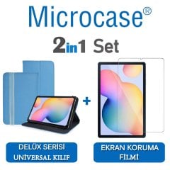 Microcase Samsung Galaxy Tab S6 Lite 10.4 P610 Delüx Serisi Universal Standlı Deri Kılıf - Turkuaz + Ekran Koruma Filmi