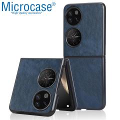 Microcase Huawei P50 Pocket için Deri Desenli Plastik Koruma Kılıf - Lacivert