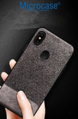 Microcase Xiaomi Mi 8 SE Fabrik Serisi Kumaş ve Deri Desen Kılıf - Gri