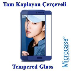 Huawei Honor 8 Lite Tam Kaplayan Çerçeveli Tempered Cam - Mavi