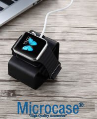 Microcase Apple Watch SE 44 mm için Alüminyum Şarj Standı - Siyah