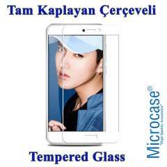 Huawei Honor 8 Lite Tam Kaplayan Çerçeveli Tempered Cam - Beyaz