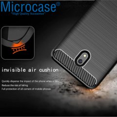 Microcase Xiaomi Redmi 8A Brushed Carbon Fiber Silikon Kılıf - Siyah + Tempered Glass Cam Koruma