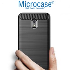 Microcase Xiaomi Redmi 8A Brushed Carbon Fiber Silikon Kılıf - Siyah + Tempered Glass Cam Koruma