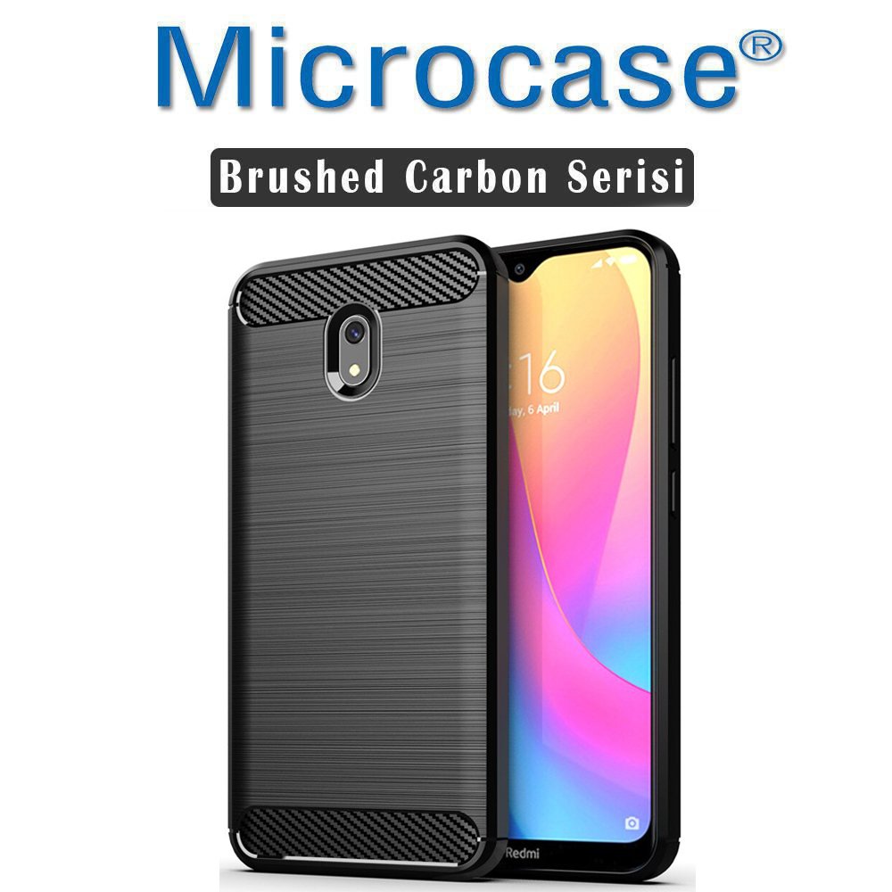 Microcase Xiaomi Redmi 8A Brushed Carbon Fiber Silikon Kılıf - Siyah