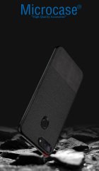 Microcase Xiaomi Mi 8 Lite Fabrik Serisi Kumaş ve Deri Desen Kılıf - Siyah
