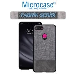 Microcase Xiaomi Mi 8 Lite Fabrik Serisi Kumaş ve Deri Desen Kılıf - Gri