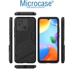 Microcase Xiaomi Redmi 10C Matrix Serisi Armor Standlı Perfect Koruma Kılıf -Siyah