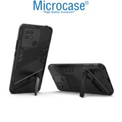 Microcase Xiaomi Redmi 10C Matrix Serisi Armor Standlı Perfect Koruma Kılıf -Siyah