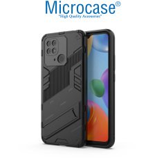 Microcase Xiaomi Redmi 10C Matrix Serisi Armor Standlı Perfect Koruma Kılıf -Siyah