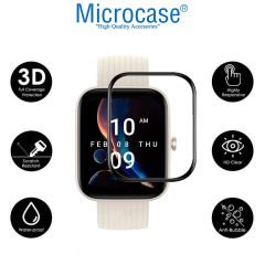 Microcase Amazfit Bip 3 1.69 inch Tam Kaplayan Kavisli Ekran Koruyucu 3D Pet Film - Siyah AL3385