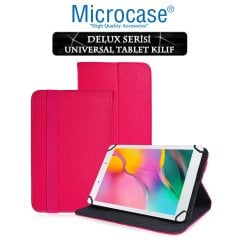 Microcase Samsung Galaxy Tab A 8.0 2019 T290 Delüx Serisi Universal Standlı Deri Kılıf - Pembe + Tempered Glass Cam Koruma