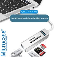 Microcase Type-C to USB 3.0 Çoğaltıcı Hub Kart Okuyuculu 5in1 USB OTG SD/TF - AL3572