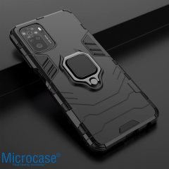 Microcase Xiaomi Redmi Note 10 Pro Batman Serisi Yüzük Standlı Armor Kılıf - Siyah