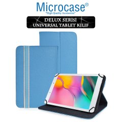 Microcase Samsung Galaxy Tab A 8.0 2019 T290 Delüx Serisi Universal Standlı Deri Kılıf - Turkuaz + Tempered Glass Cam Koruma