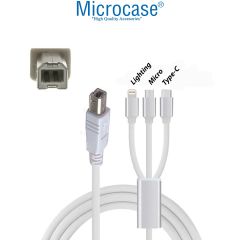 Microcase 3in1 Lighting - Type-C - Micro USB Yazıcı Kablosu Lighting - Type-C - Micro USB to USB B Çevirici - 1 metre AL3192