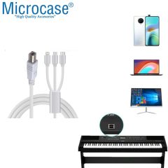 Microcase 3in1 Lighting - Type-C - Micro USB Yazıcı Kablosu Lighting - Type-C - Micro USB to USB B Çevirici - 1 metre AL3192