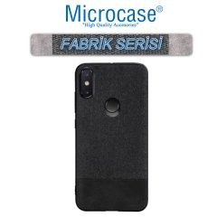Microcase Xiaomi Redmi Note 6 Pro Fabrik Serisi Kumaş ve Deri Desen Kılıf - Siyah