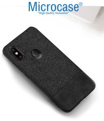 Microcase Xiaomi Redmi Note 6 Pro Fabrik Serisi Kumaş ve Deri Desen Kılıf - Siyah