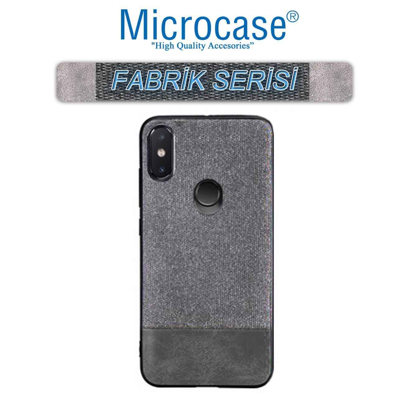 Microcase Xiaomi Redmi Note 6 Pro Fabrik Serisi Kumaş ve Deri Desen Kılıf - Gri