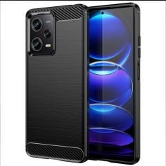 Microcase Xiaomi Redmi Note 12 Global Brushed Carbon Fiber Silikon Kılıf - Siyah AL3332
