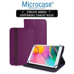 Microcase Samsung Galaxy Tab A 8.0 2019 T290 Delüx Serisi Universal Standlı Deri Kılıf - Mor + Nano Esnek Ekran Koruma Filmi