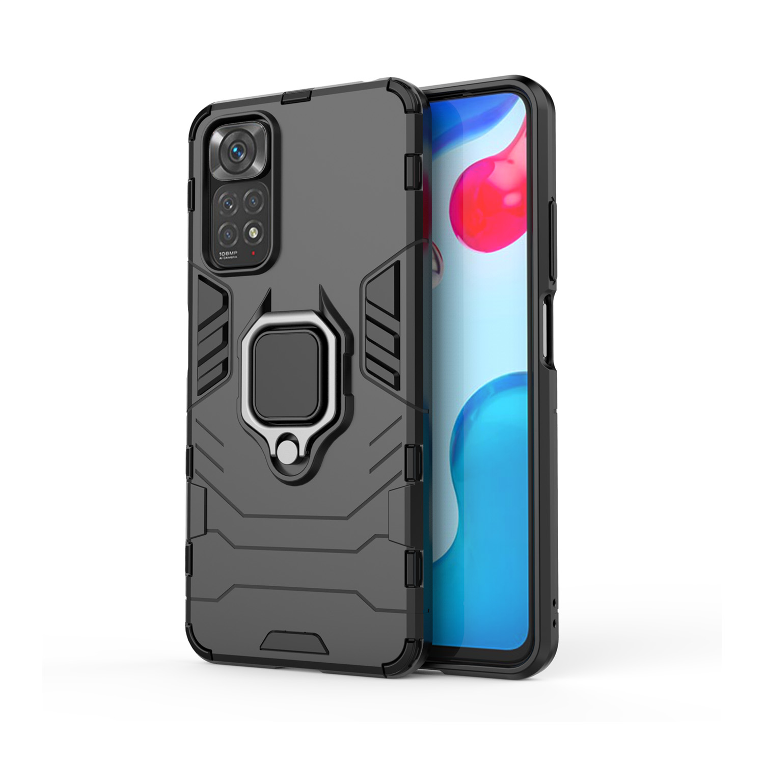 Microcase Xiaomi Redmi Note 11S Batman Yüzüklü Armor Kılıf - Siyah