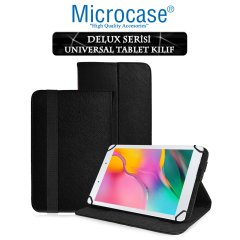 Microcase Samsung Galaxy Tab A 8.0 2019 T290 Delüx Serisi Universal Standlı Deri Kılıf - Siyah + Ekran Koruma Filmi