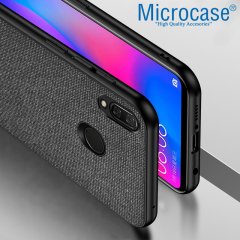 Microcase Xiaomi Redmi Note 7 - Redmi Note 7 Pro Fabrik Serisi Kumaş ve Deri Desen Kılıf - Siyah