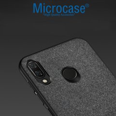 Microcase Xiaomi Redmi Note 7 - Redmi Note 7 Pro Fabrik Serisi Kumaş ve Deri Desen Kılıf - Siyah