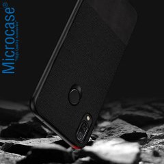 Microcase Xiaomi Redmi Note 7 - Redmi Note 7 Pro Fabrik Serisi Kumaş ve Deri Desen Kılıf - Siyah