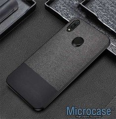 Microcase Xiaomi Redmi Note 7 - Redmi Note 7 Pro Fabrik Serisi Kumaş ve Deri Desen Kılıf - Siyah