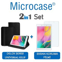 Microcase Samsung Galaxy Tab A 8.0 2019 T290 Delüx Serisi Universal Standlı Deri Kılıf - Siyah + Ekran Koruma Filmi