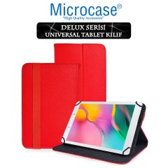 Microcase Samsung Galaxy Tab A 8.0 2019 T290 Delüx Serisi Universal Standlı Deri Kılıf - Kırmızı + Ekran Koruma Filmi