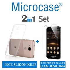 Microcase Huawei G8 İnce 0.2 mm Soft Silikon Kılıf + Tempered CAM