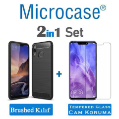 Microcase Huawei Nova 3 Brushed Carbon Fiber SilikonTPU Kılıf+CAM