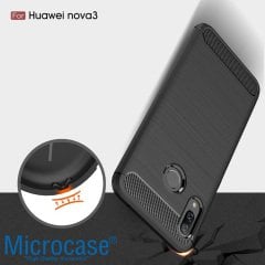 Microcase Huawei Nova 3 Brushed Carbon Fiber SilikonTPU Kılıf+CAM