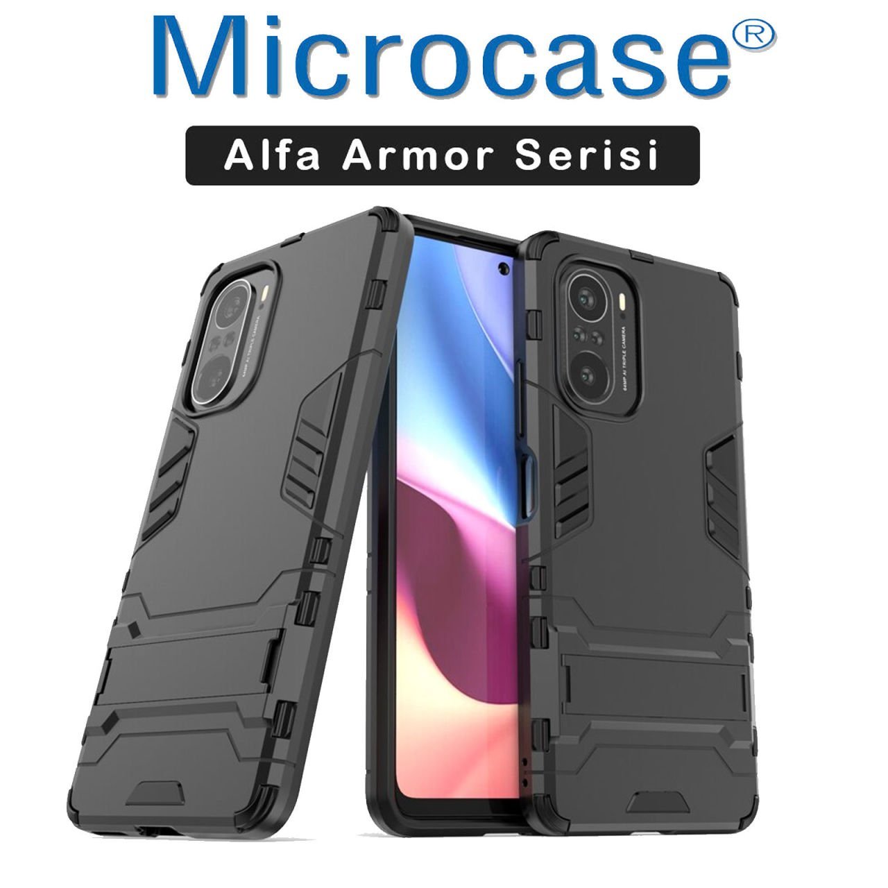 Microcase Xiaomi Mi 11i Alfa Armor Standlı Perfect Koruma Kılıf - Siyah