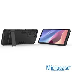 Microcase Xiaomi Poco F3 Alfa Armor Standlı Perfect Koruma Kılıf - Siyah
